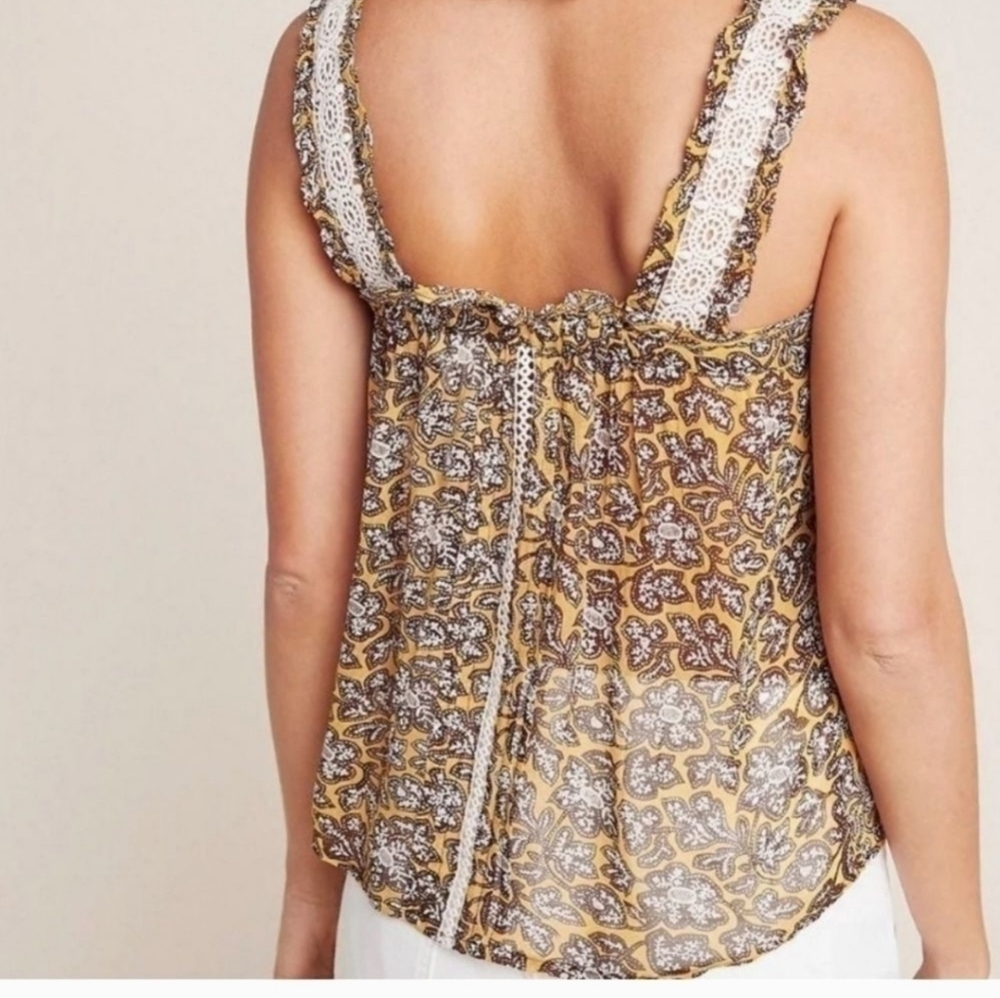 Anthropologie Brown Printed Cotton Tank Top - Picture 7 of 7